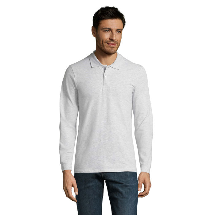 Branded Long Sleeve Men's Polo Shirt in Grey