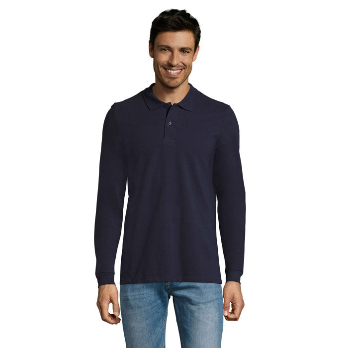Branded Long Sleeve Men's Polo Shirt in Blue