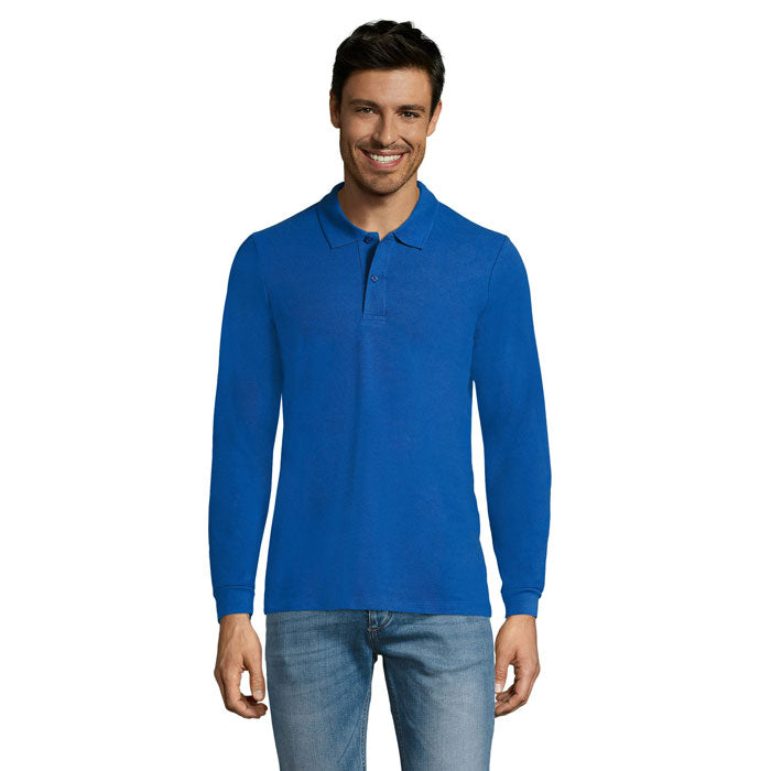 Branded Long Sleeve Men's Polo Shirt in Blue