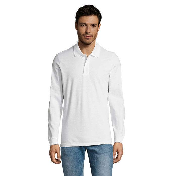 Branded Long Sleeve Men's Polo Shirt in White