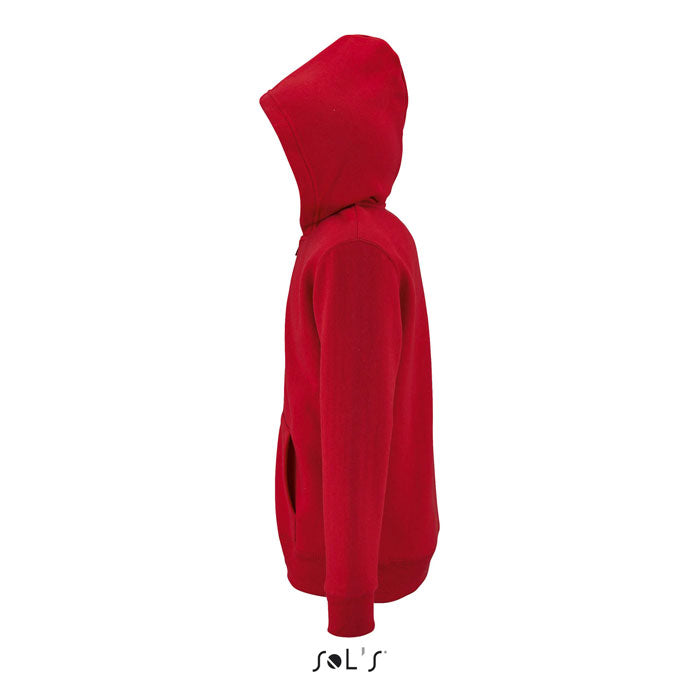 Branded kids zip hoodie, side view