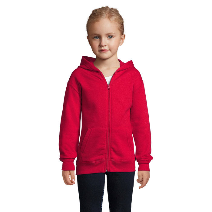 Branded kids zip hoodie, front view