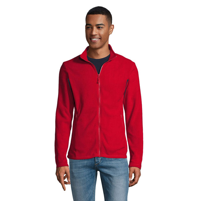 Branded men's fleece jacket, front view