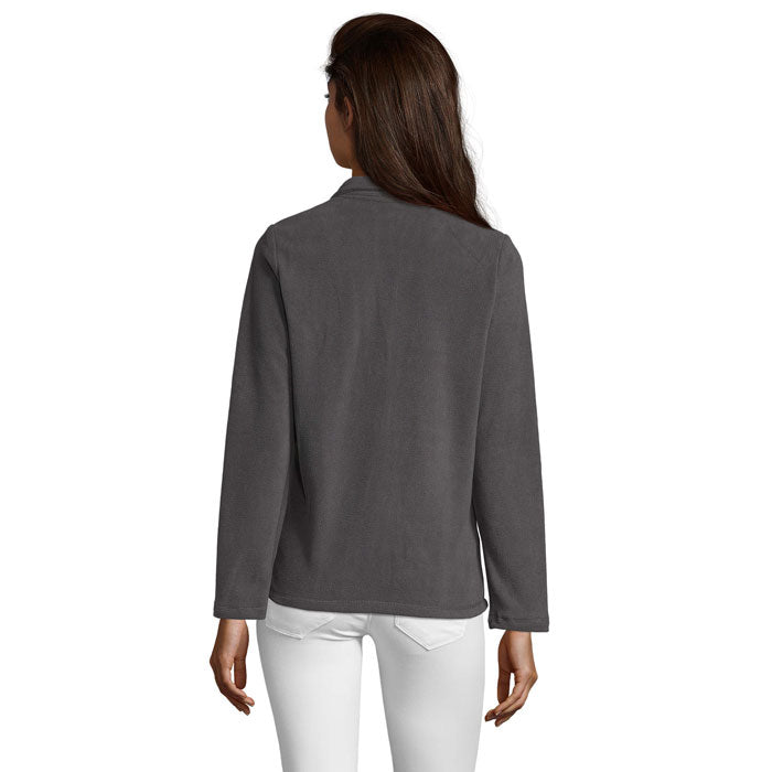 Branded women's fleece jacket, back view