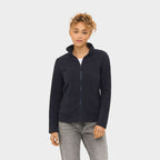 Model wearing a branded women's fleece jacket
