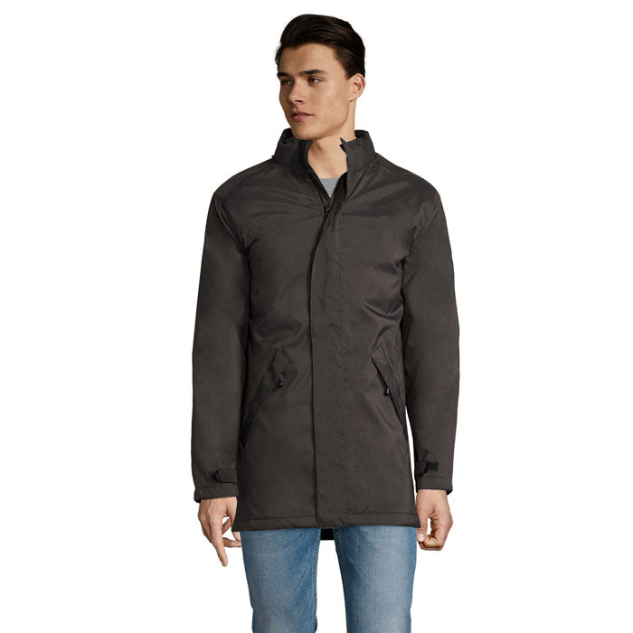 Branded padded jacket, front view