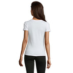 White branded fitted women's t-shirt, back view