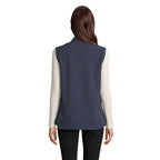 Branded women's softshell gilet, back view