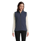 Branded women's softshell gilet, front view