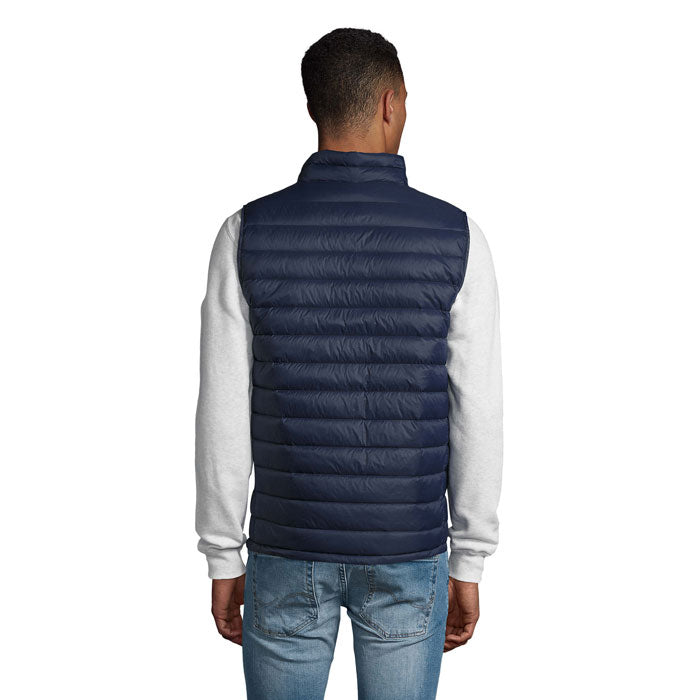 Branded men's packable down gilet, back view