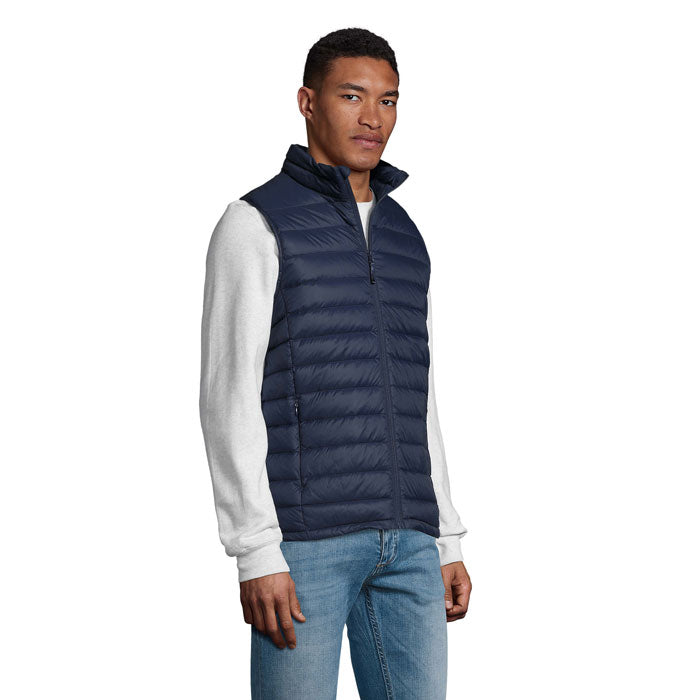 Branded men's packable down gilet, side view