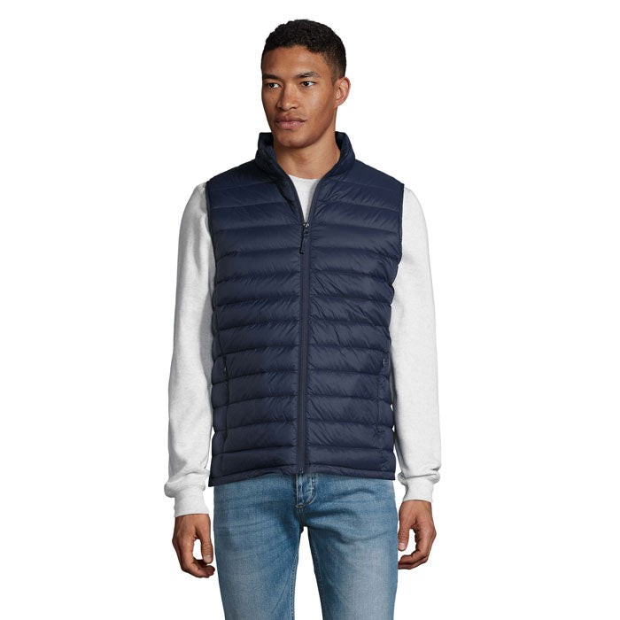 Branded men's packable down gilet, front view