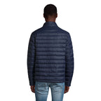 Branded men's packable down jacket, back view