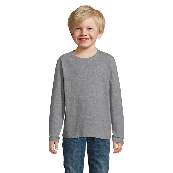 Branded Heavyweight Long Sleeve Kids T-Shirt in Grey