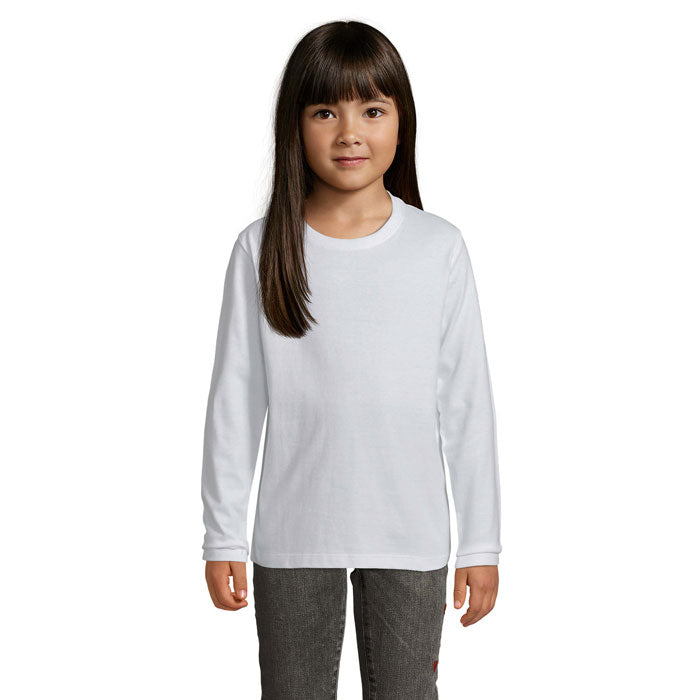 Branded Heavyweight Long Sleeve Kids T-Shirt in White
