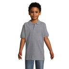 Grey premium kids polo shirt, front view