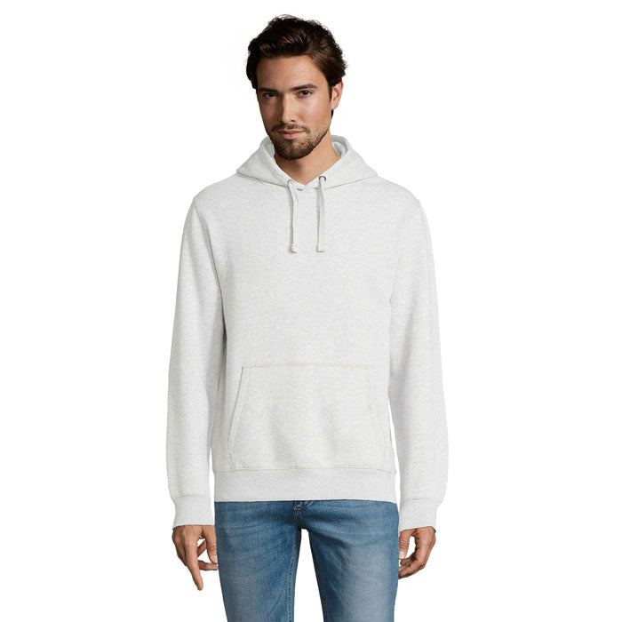 Branded Brushed Fleece Pullover Hoodie in Grey