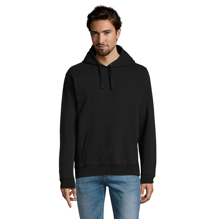 Branded Brushed Fleece Pullover Hoodie in Black