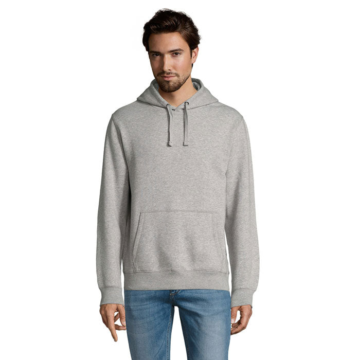 Branded brushed fleece pullover hoodie, front view