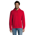 Branded Brushed Fleece Pullover Hoodie in Red