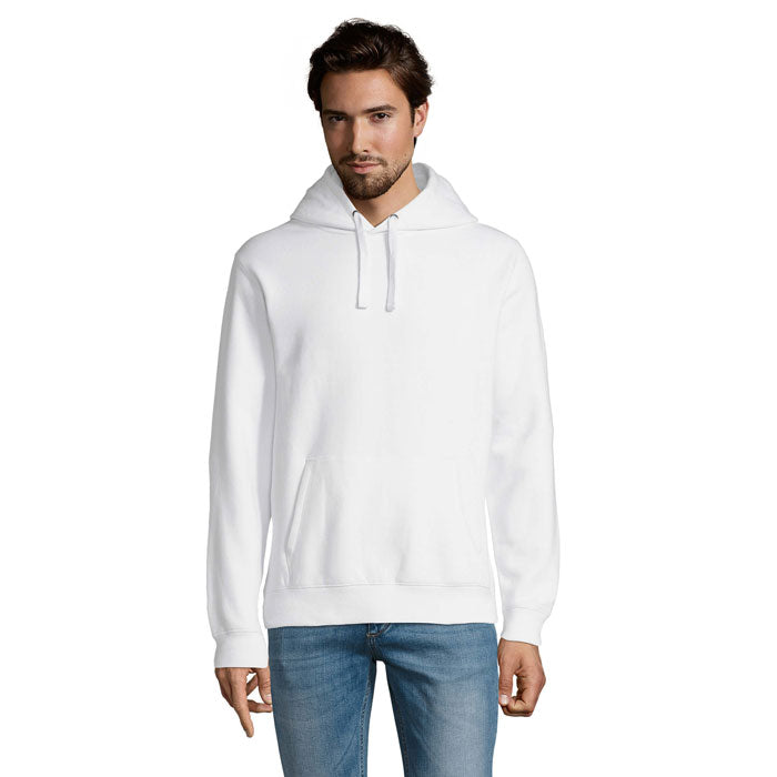Branded Brushed Fleece Pullover Hoodie in White