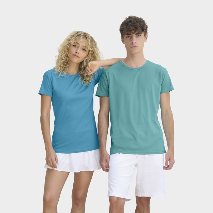 Model wearing a branded sublimation t-shirt