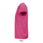 Pink branded sublimation t-shirt, side view