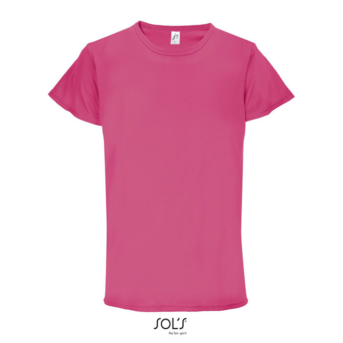 Pink branded sublimation t-shirt, front view