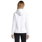 Branded women's pullover hoodie, back view