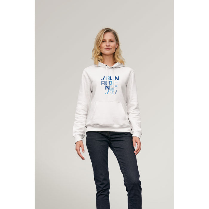 Branded Women's Pullover Hoodie in use