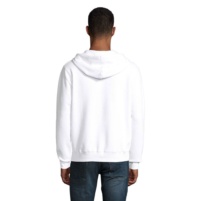 Branded men's zip hoodie, back view
