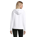Branded women's zip hoodie, back view