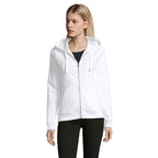 Branded women's zip hoodie, front view