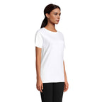 White branded lightweight organic t-shirt, back view