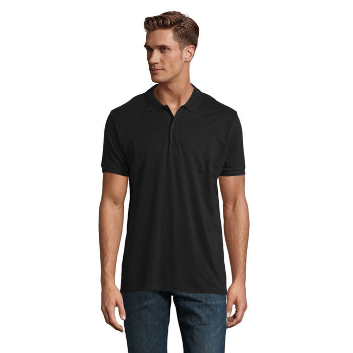 Branded Organic Piqué Men's Polo Shirt in Black