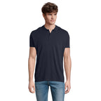 Branded Organic Piqué Men's Polo Shirt in Blue