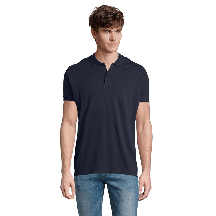 Branded Organic Piqué Men's Polo Shirt in Blue