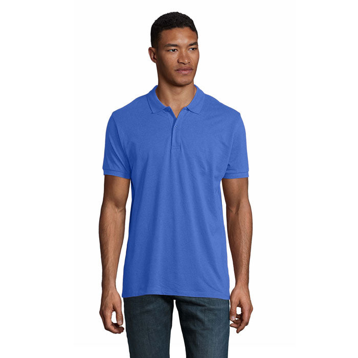 Branded Organic Piqué Men's Polo Shirt in Blue