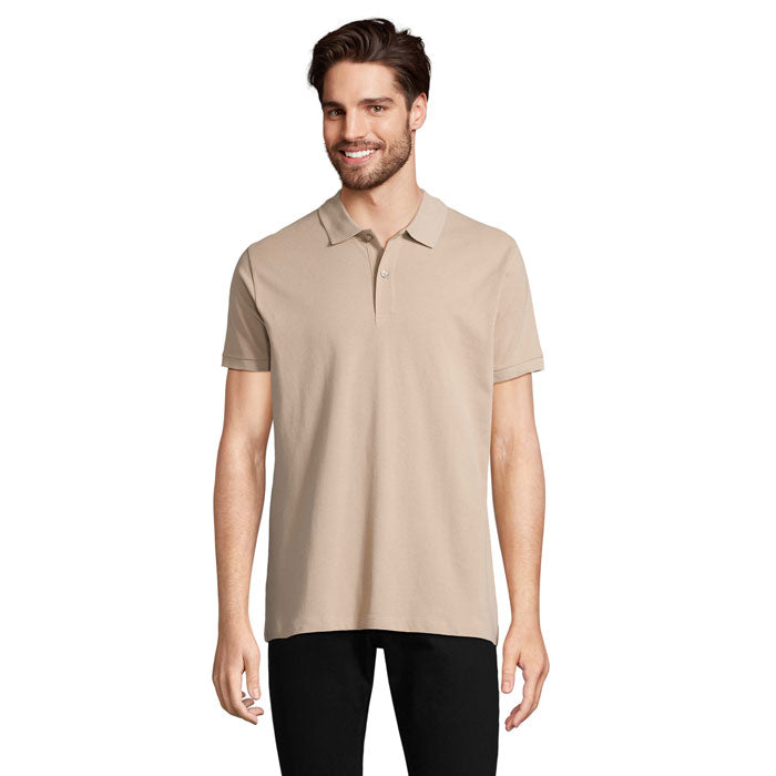 Branded Organic Piqué Men's Polo Shirt in Brown