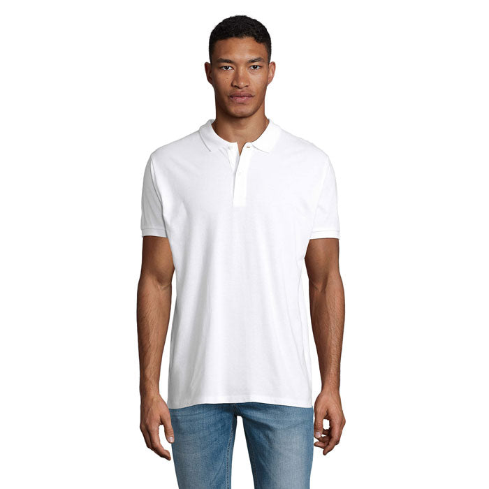 Branded Organic Piqué Men's Polo Shirt in White