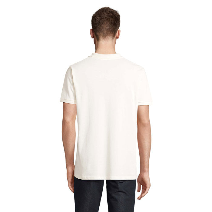 Off-white organic pique men's polo shirt, back view