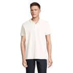 Off-white organic pique men's polo shirt, front view