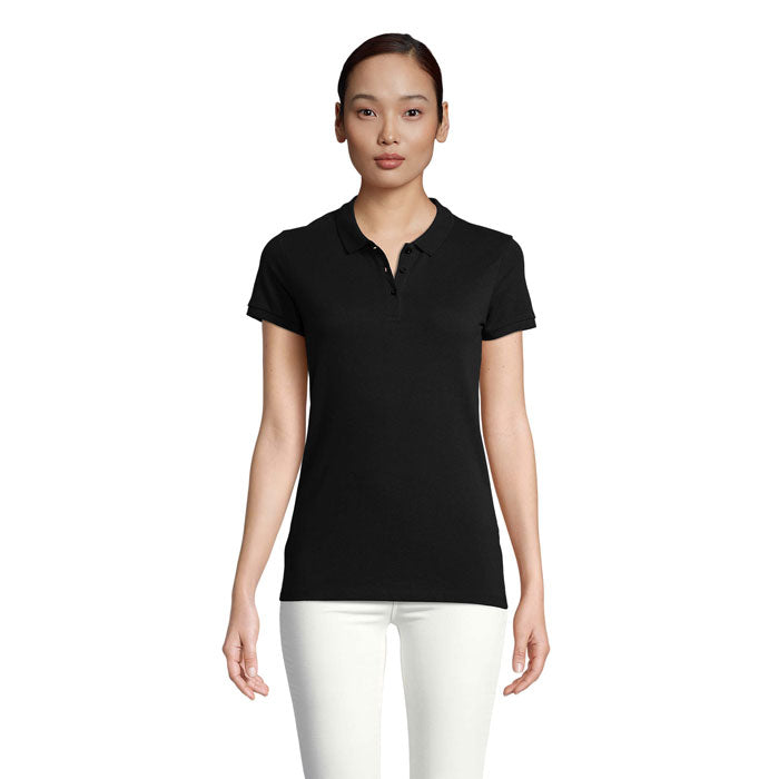 Branded Organic Piqué Women's Polo Shirt in Black