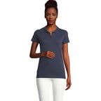 Branded Organic Piqué Women's Polo Shirt in Blue