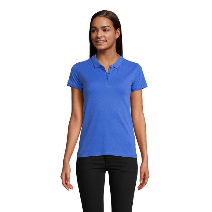 Branded Organic Piqué Women's Polo Shirt in Blue