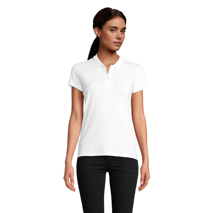 Branded Organic Piqué Women's Polo Shirt in White