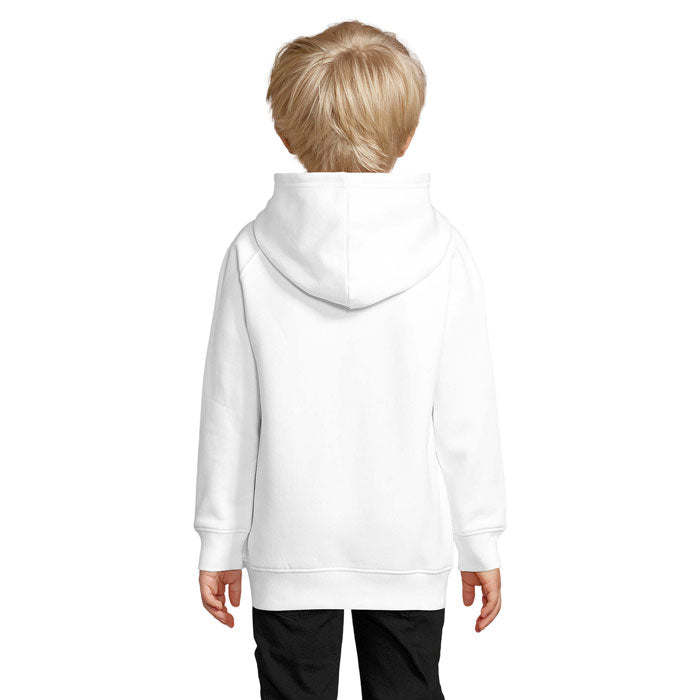 Branded kids organic pullover hoodie, back view