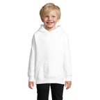 Branded kids organic pullover hoodie, front view