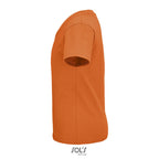 Orange branded organic fitted kids t-shirt, side view