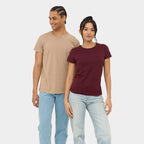 Branded Organic Fitted Women's T-Shirt in use